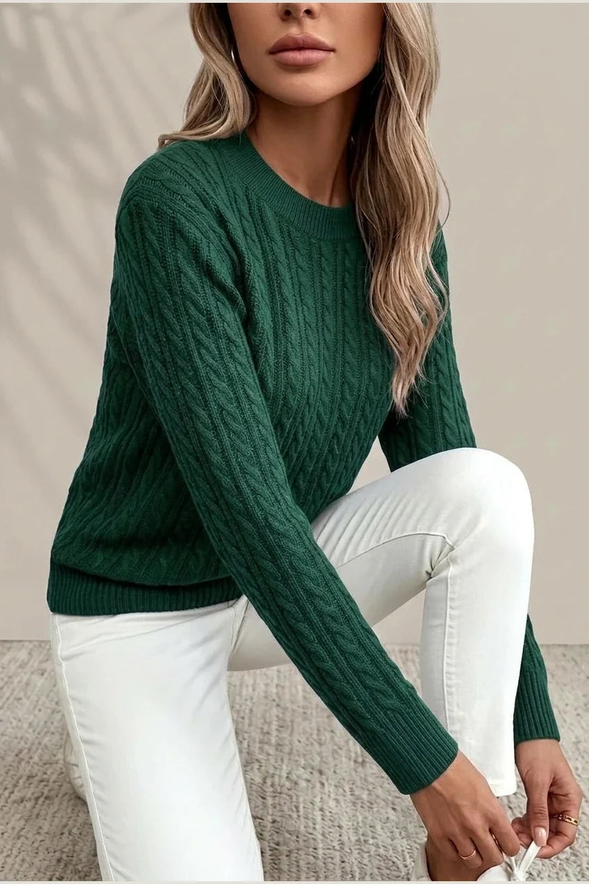 Women's Casual Loose-Fit Round Neck Long Sleeve Sweater - Medium Stretch Solid Color with Ribbed Detailing, H-Line Silhouette for Spring/Autumn Layering, Elegant Collection, Cute Sweater, Casual Attire, Comfortable Fit, Pullover Top, Stylish Women — variant_front