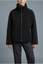 Teddy Zip Up Jacket with Stripe Detail for Women — variant_front