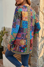 Women's Printed Open-Front Jacket with Long Sleeves — variant_front