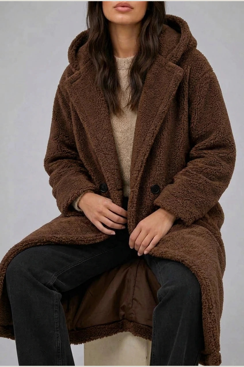 Women’s Long Hooded Teddy Coat – Oversized Borg Winter Coat — variant_front