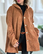 Retro Hooded Corduroy Jacket with Wooden Buttons — variant_front