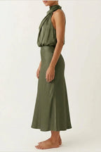 Scarlett | Women's Off-Shoulder Midi Cocktail Party Dress Cotton Blend — variant_front