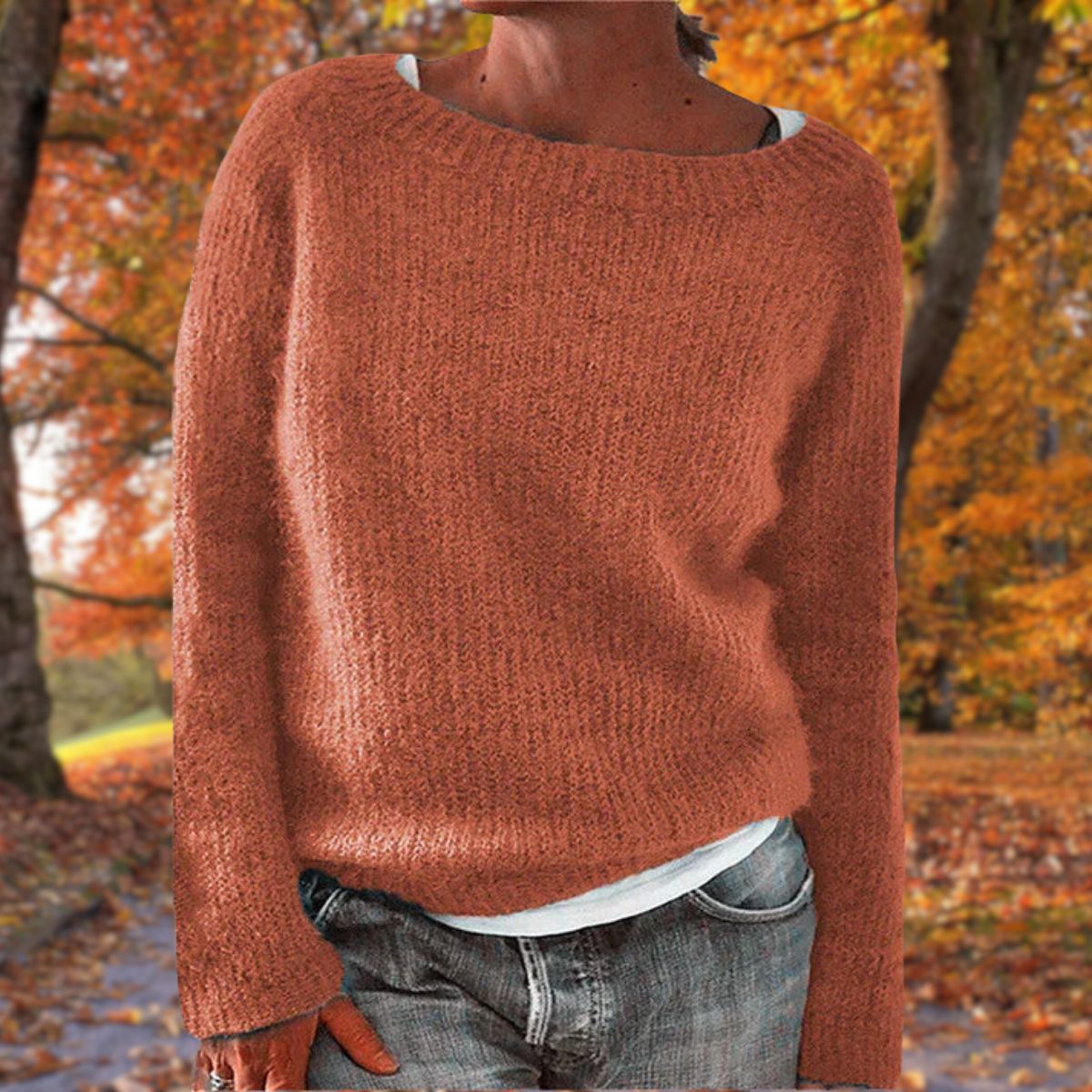 Cosy Knit Sweater with Boat Neck and Long Sleeves — variant_front