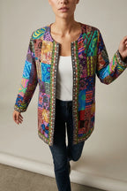 Women's Printed Open-Front Jacket with Long Sleeves — variant_front