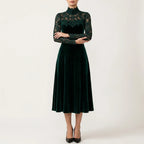Midi Dress Women - A-Line Velvet Midi Dress — variant_front
