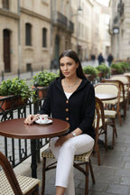 Relaxed Hooded Cardigan with Button Front and Ribbed Cuffs — variant_front