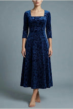 Scarlett | Women's Square Neck Velvet Floral Embossed Party Dress — variant_front
