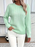Chunky Cable Knit Sweater with Crew Neck and Ribbed Cuffs — variant_front