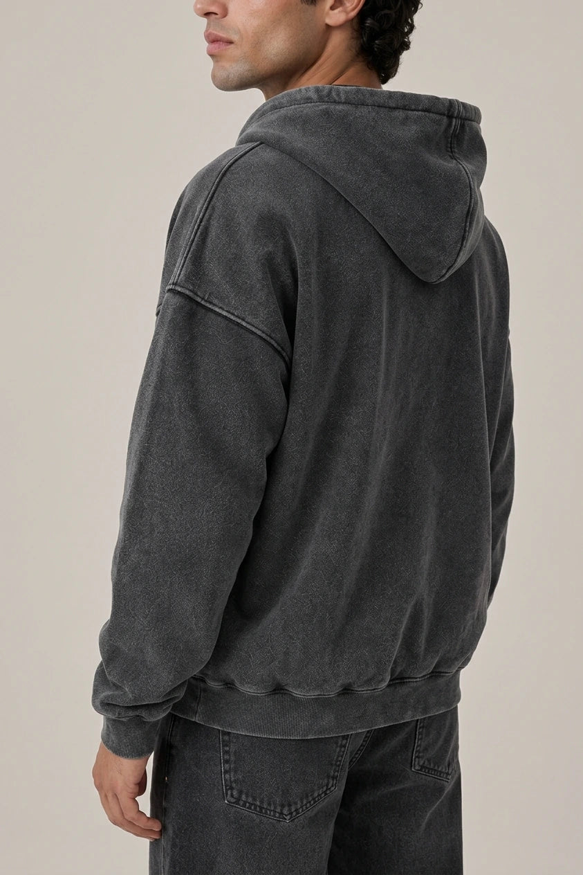 Men’s Oversized Full Zip Hoodie – Washed Hooded Jacket — variant_front