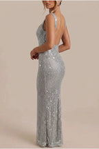 Olivia | Women's Sleeveless Sequin Maxi Evening Gown Square Neck — variant_front