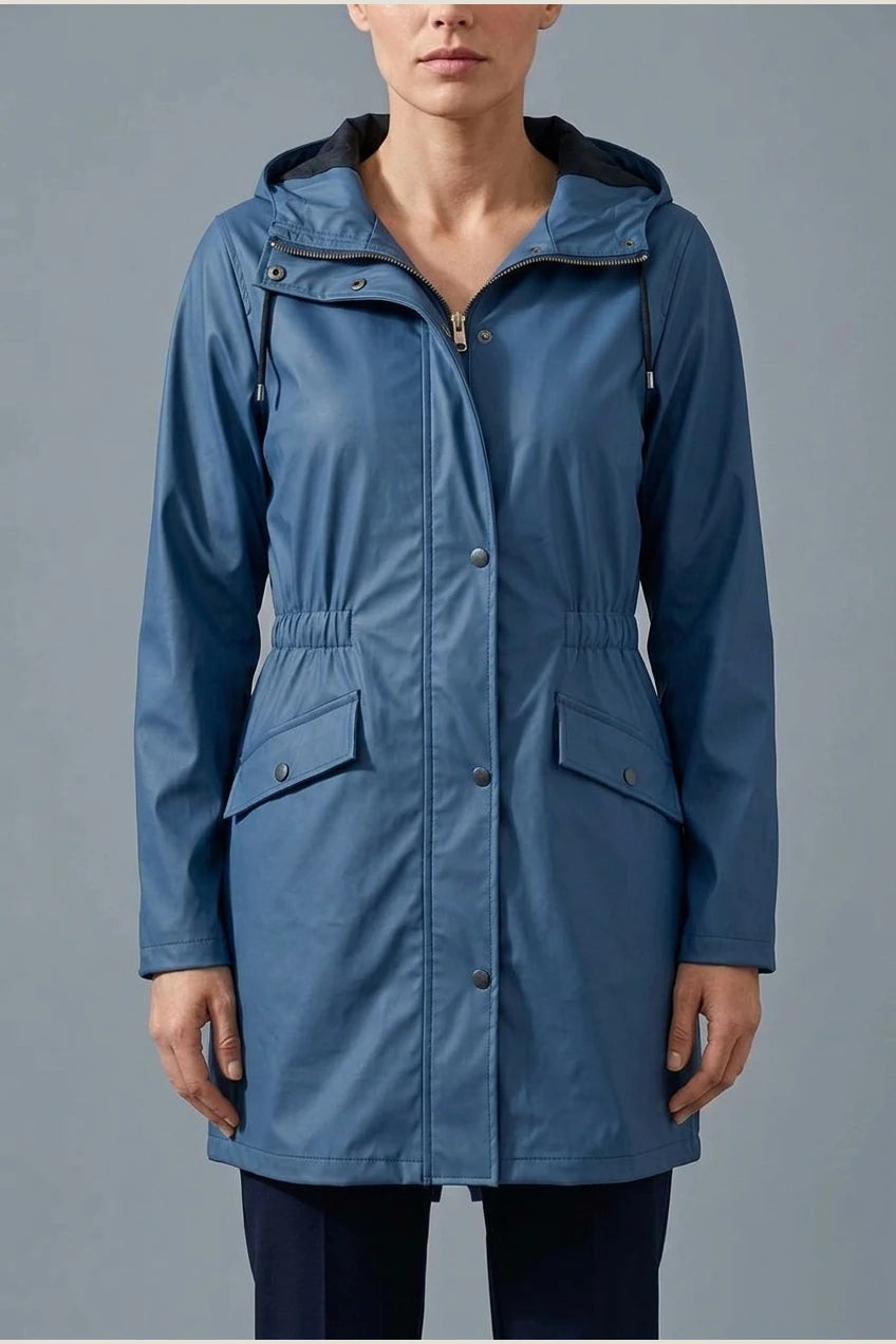 Hooded Waterproof Rain Jacket with Elasticated Waist and Flap Pockets — variant_front