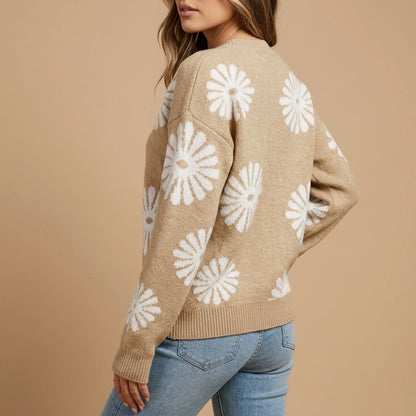 Evelyn | Women's Relaxed-Fit Floral Intarsia Knit Crew-Neck Jumper — variant_front