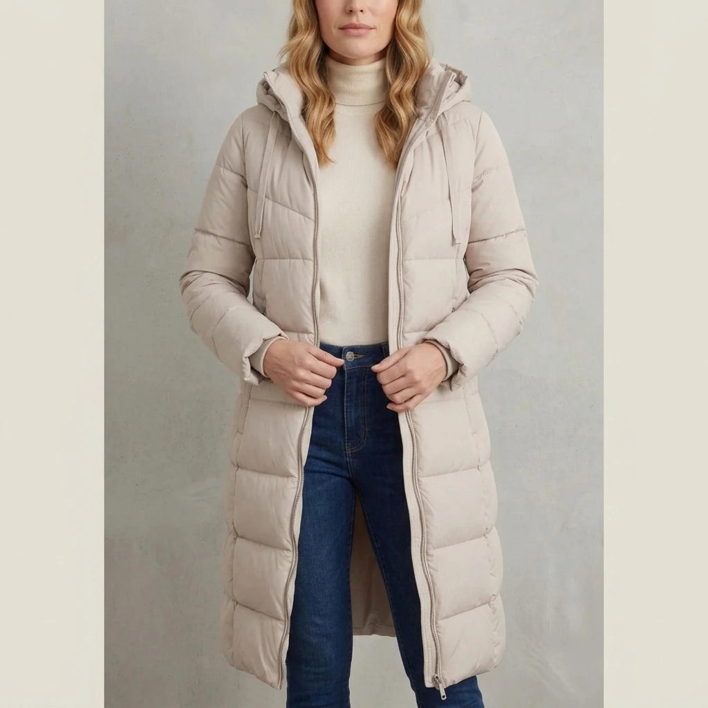 Women's Cozy Longline Puffer Jacket – Clover — variant_lifestyle_v_b7efc41a3d__langley-cozy-longline-puffer-jacket-for-women_wearing_product_focus_06.webp