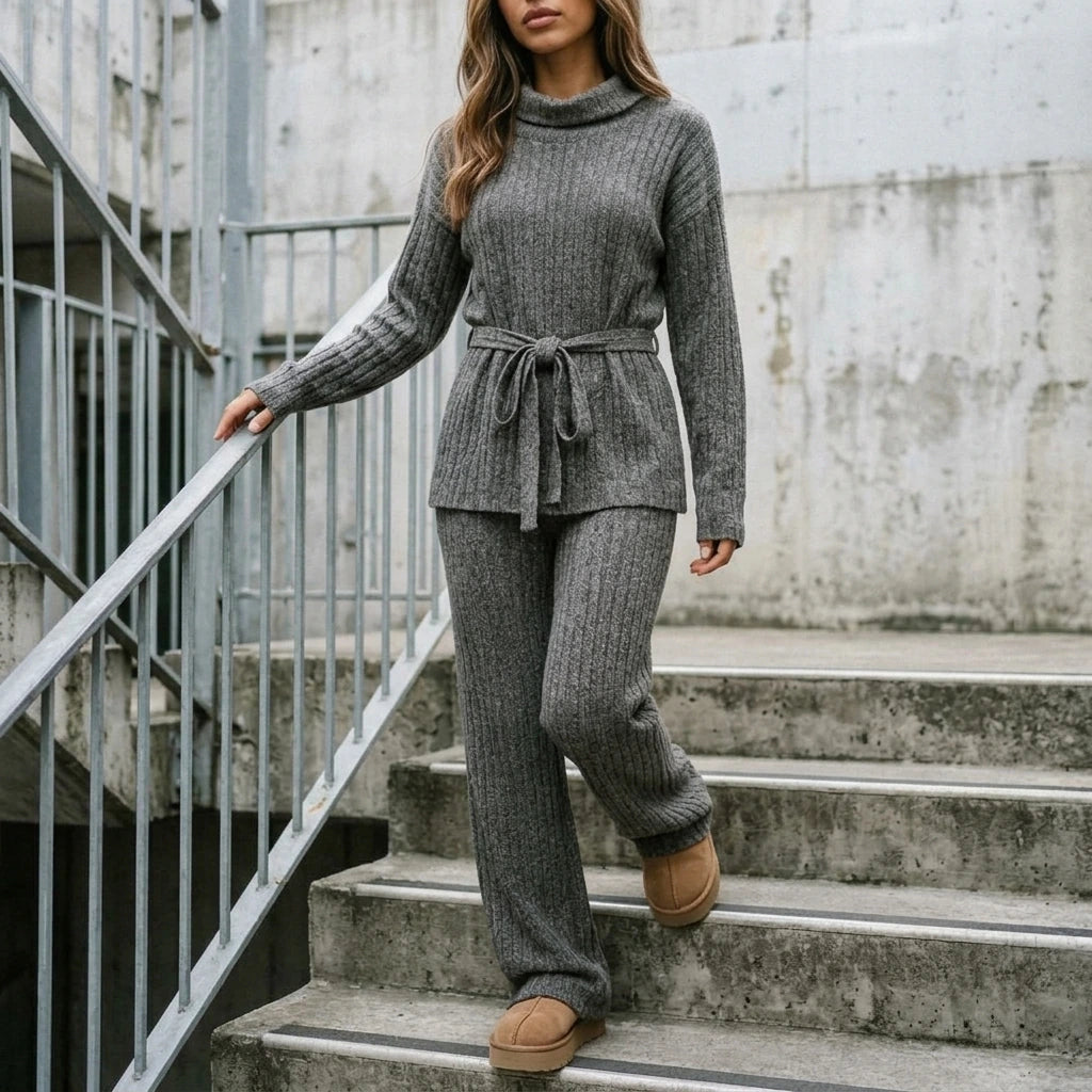 Women’s Knitted Two-Piece Set – Roll Neck Jumper & Wide Leg Trousers Outfit — variant_front