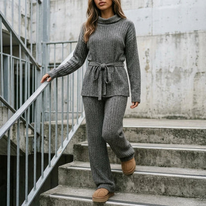 Women’s Knitted Two-Piece Set – Roll Neck Jumper & Wide Leg Trousers Outfit — variant_front