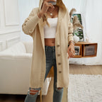 Relaxed Hooded Knit Cardigan with Button Front and Ribbed Cuffs — variant_front