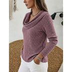 Ribbed Knit Sweater with Cowl Neck and Long Sleeves — variant_front