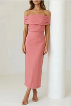 Scarlett | Women's Off-Shoulder Midi Cocktail Party Dress Cotton Blend — variant_front