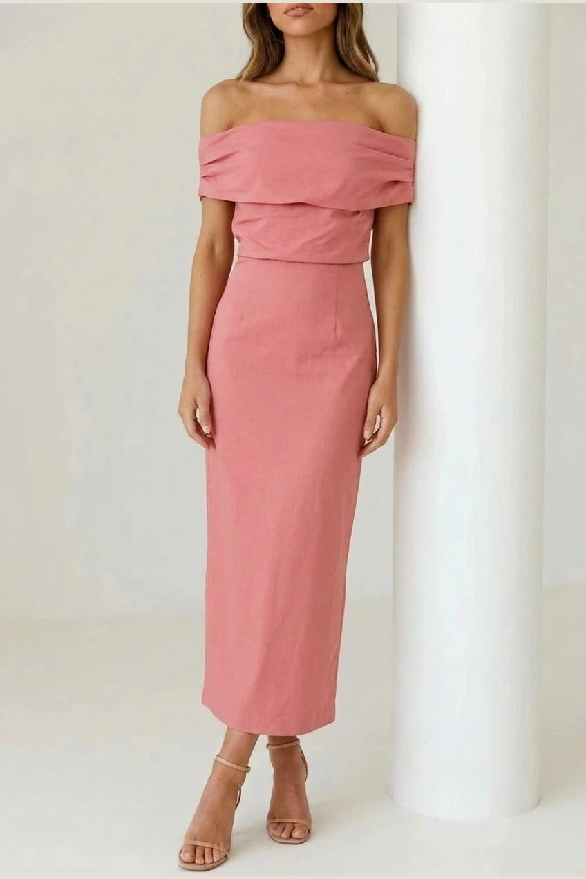 Scarlett | Women's Off-Shoulder Midi Cocktail Party Dress Cotton Blend — variant_front