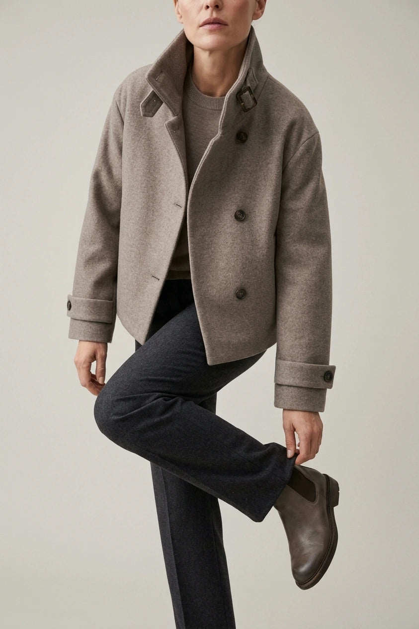 Jacket Women - Wool Blend Cropped Jacket with Buckle Collar — liora-womens-long-sleeve-coat-cozy-buckle-collar-winter-layer_lifestyle_detail_gesture_04.webp