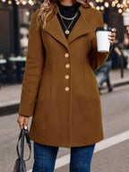 Fitted Wool Coat with Gold Buttons and Wide Collar — variant_front