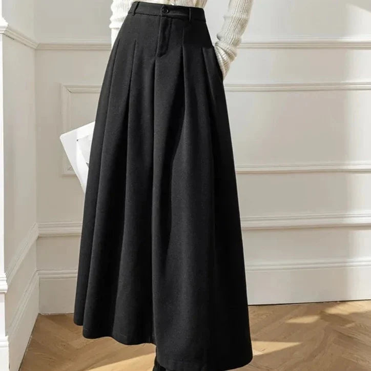 High Waist Pleated A-Line Midi Skirt, Structured High-Rise — variant_front