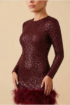 Mini Dress Women - Sequin Trim Dress with Feather Trim — variant_front
