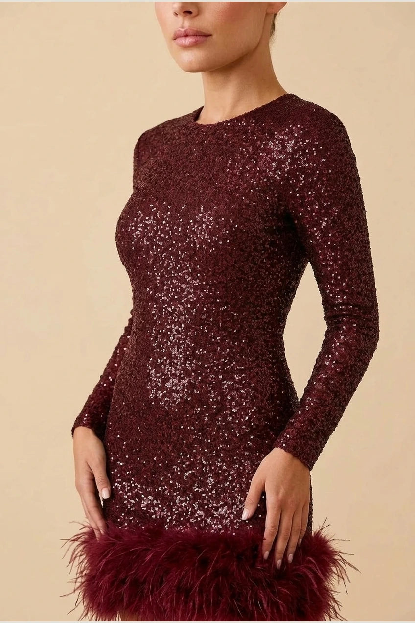 Mini Dress Women - Sequin Trim Dress with Feather Trim — variant_front