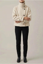 Jacket Women - Wool Blend Cropped Jacket with Buckle Collar — variant_front
