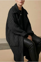 Phoebe | Women's Oversized Chunky Knit Lapel Longline Cardigan — variant_front