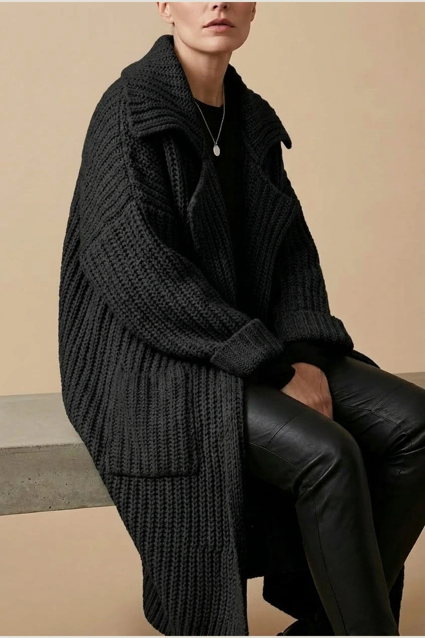 Phoebe | Women's Oversized Chunky Knit Lapel Longline Cardigan — variant_front