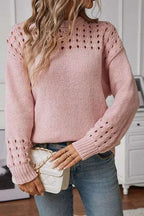 Soft Knit Sweater with Open Stitch Shoulder Detail — variant_front