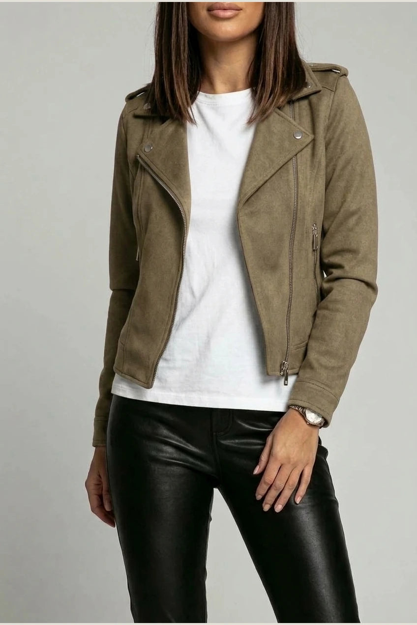 Women's Biker Jacket with Zip Detail and Tailored Fit — variant_front