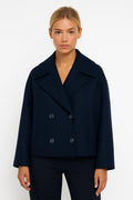 Cropped Double Breasted Wool Pea Coat with Wide Lapels — variant_front