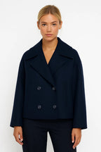 Cropped Double Breasted Wool Pea Coat with Wide Lapels — variant_front