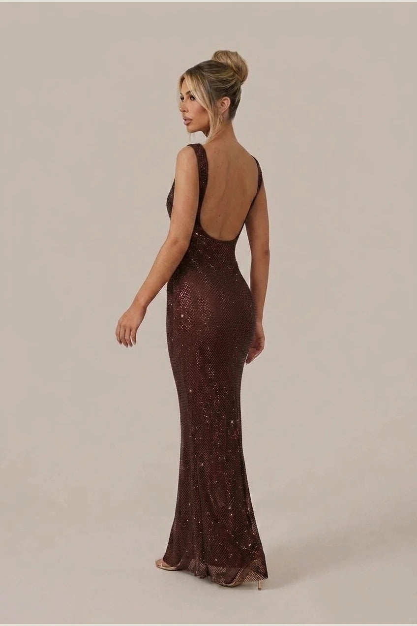 Olivia | Women's Sleeveless Sequin Maxi Evening Gown Square Neck — variant_front