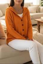 Relaxed Hooded Cardigan with Button Front and Ribbed Cuffs — variant_front