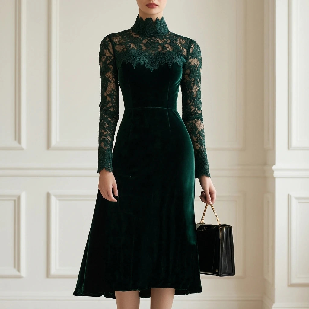 Midi Dress Women - A-Line Velvet Midi Dress — variant_front