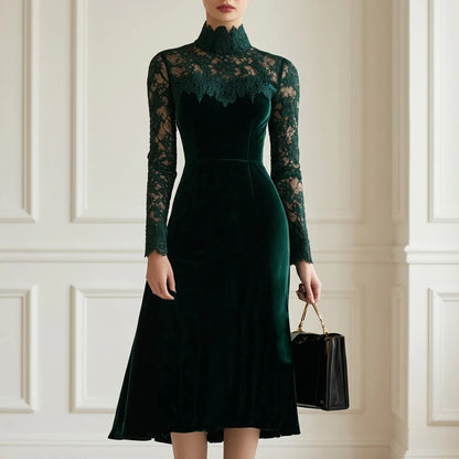 Midi Dress Women - A-Line Velvet Midi Dress — variant_front