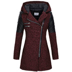 Fitted Hooded Winter Coat with Quilted Leather Shoulders — variant_front