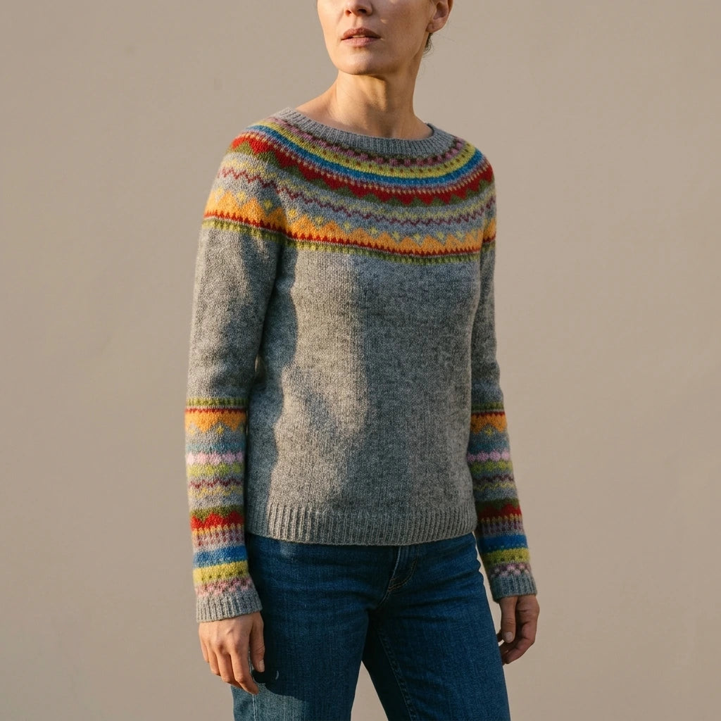 Ivy | Women's Merino Wool Sweater Fair Isle Knit Pullover Jumper — ivy-womens-merino-wool-sweater-fair-isle-knit-pullover-jumper_lifestyle_environmental_05.webp