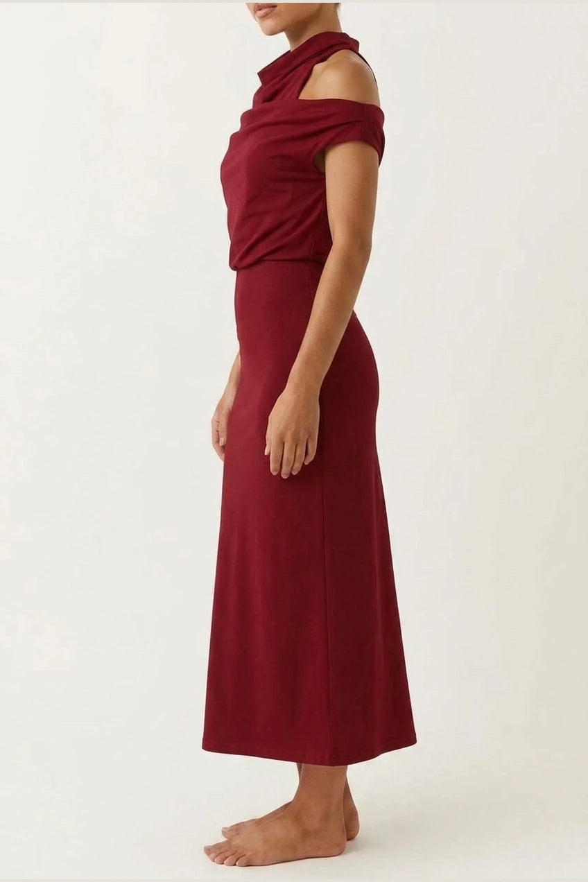 Scarlett | Women's Off-Shoulder Midi Cocktail Party Dress Cotton Blend — variant_front