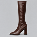 Women’s Pointed Toe Knee-High Boots with Chunky Block Heel — variant_front