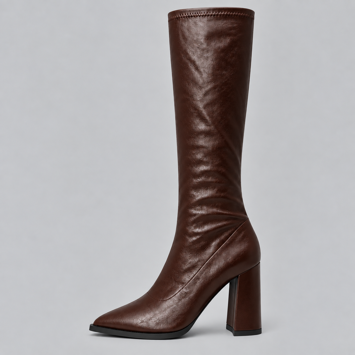 Women’s Pointed Toe Knee-High Boots with Chunky Block Heel — variant_front