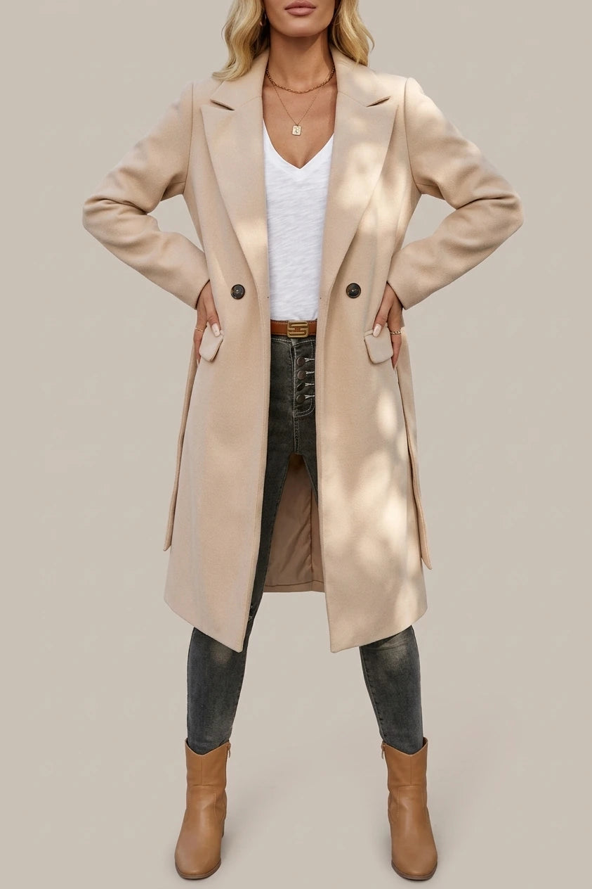 Women's Oversized Trench Coat Notched Lapel with Belt — variant_front