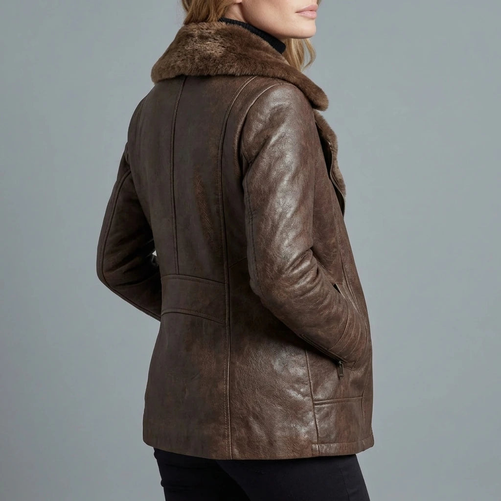Ravella – Shearling-lined elegance – Leather jacket — variant_front