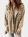 Relaxed Fit Check Flannel Shacket with Sherpa Lined Hood — variant_front