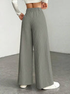 High Waist Wide Leg Corduroy Trousers with Flap Pockets — variant_front
