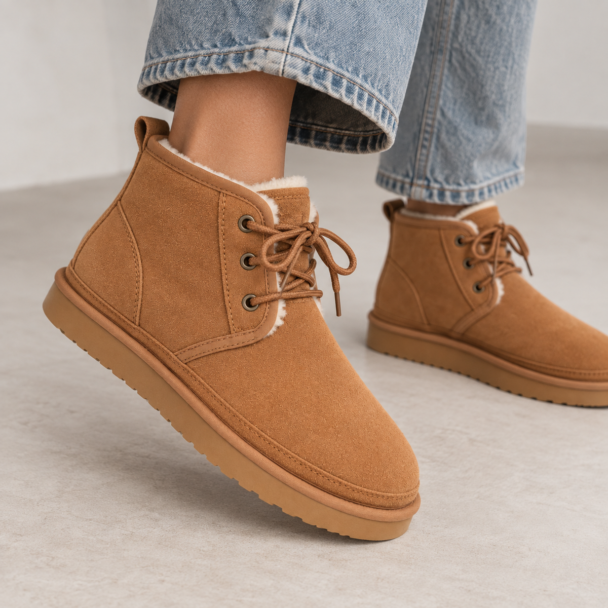 Women’s Suede Lace-Up Ankle Boots | Warm Fur Lined Winter Shoes — variant_front