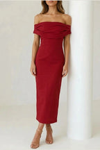 Scarlett | Women's Off-Shoulder Midi Cocktail Party Dress Cotton Blend — variant_front
